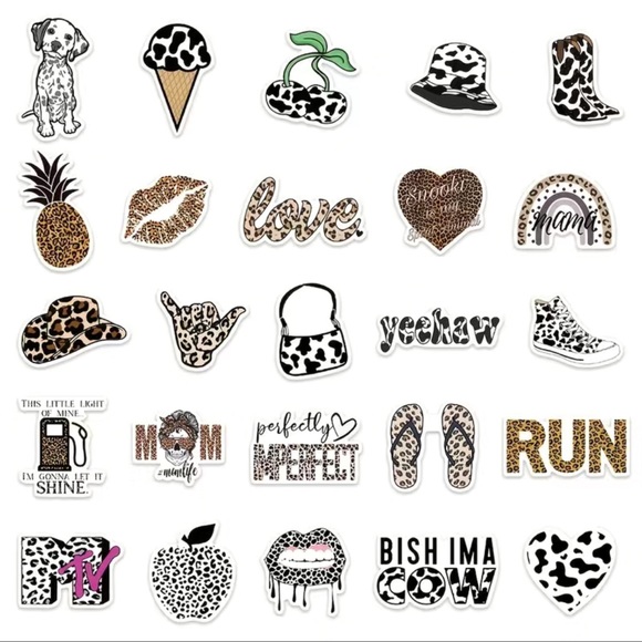 50 Stickers, Cow Cheetah and Leopard Print, PRICE IS FIRM - Picture 3 of 11